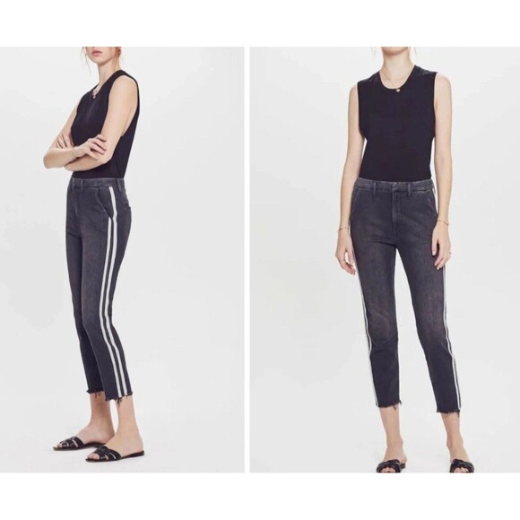 MOTHER The Shaker Prep Fray Cropped Denim Jeans in Dear Mr Black Racer Size 27 - Picture 2 of 12